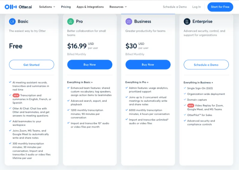 Otter AI vs Fireflies: Otter Pricing